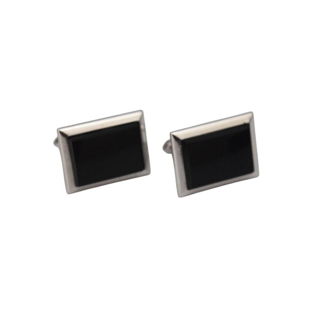 Silver and Black Rectangular Cufflinks Mens Jewelry